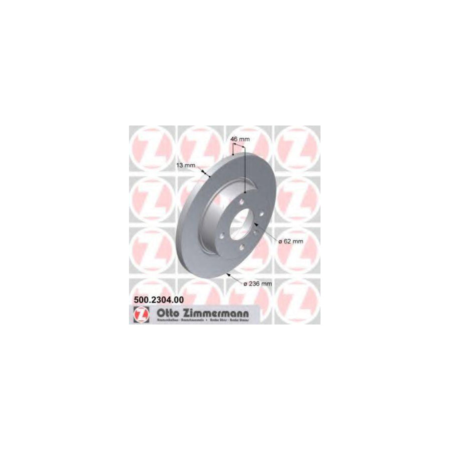 ZIMmERMANN 500 2304 00 Brake Disc for SKODA FELICIA Solid