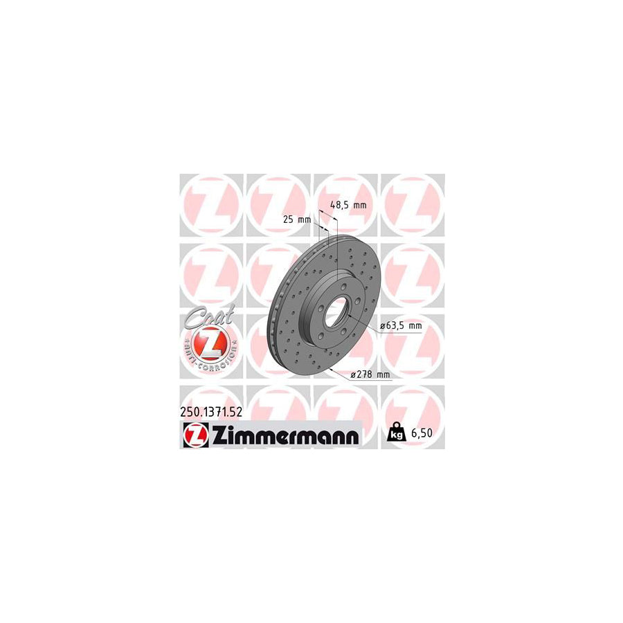 ZIMmERMANN SPORT COAT Z 250 1371 52 Brake Disc Internally Vented Perforated Coated