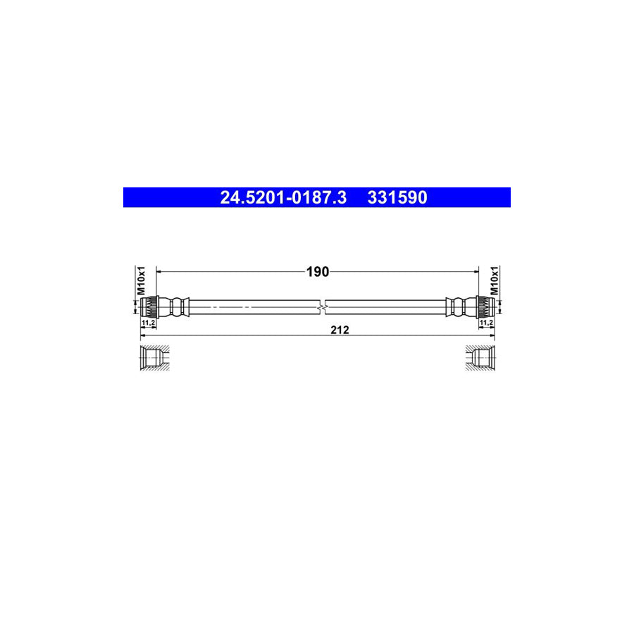 ATE 24 5201 0187 3 Brake Hose 190Mm