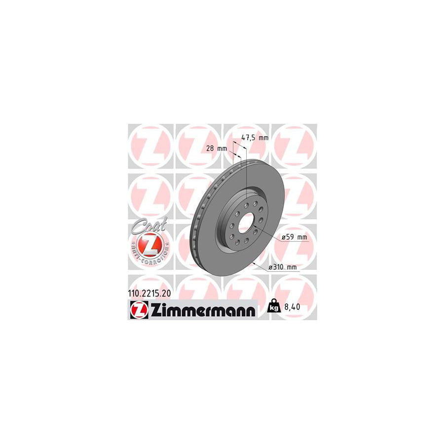 ZIMmERMANN COAT Z 110 2215 20 Brake Disc Internally Vented Coated