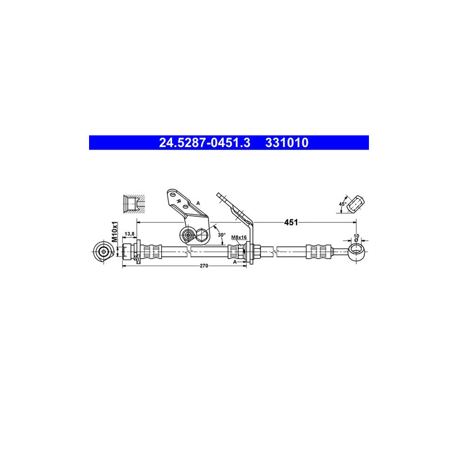 ATE 24 5287 0451 3 Brake Hose for HONDA ACCORD 451Mm M10X1 