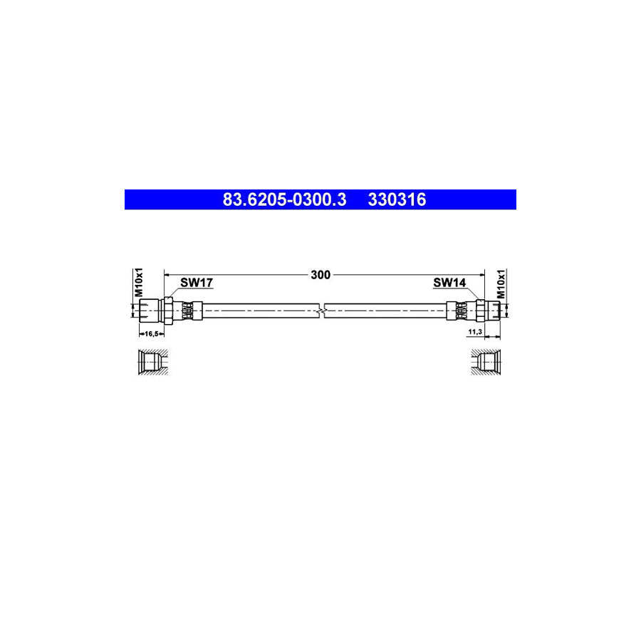 ATE 83 6205 0300 3 Brake Hose 300Mm