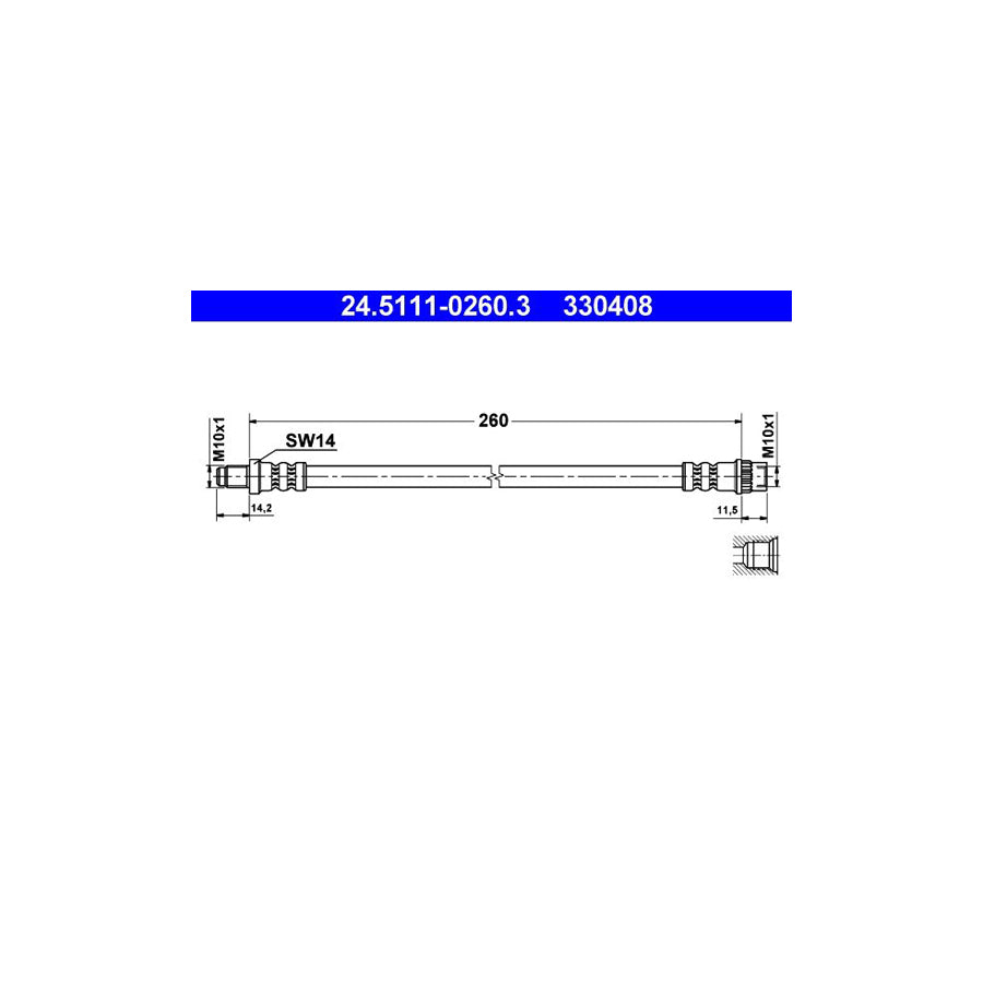 ATE 24 5111 0260 3 Brake Hose 260Mm M10X1 