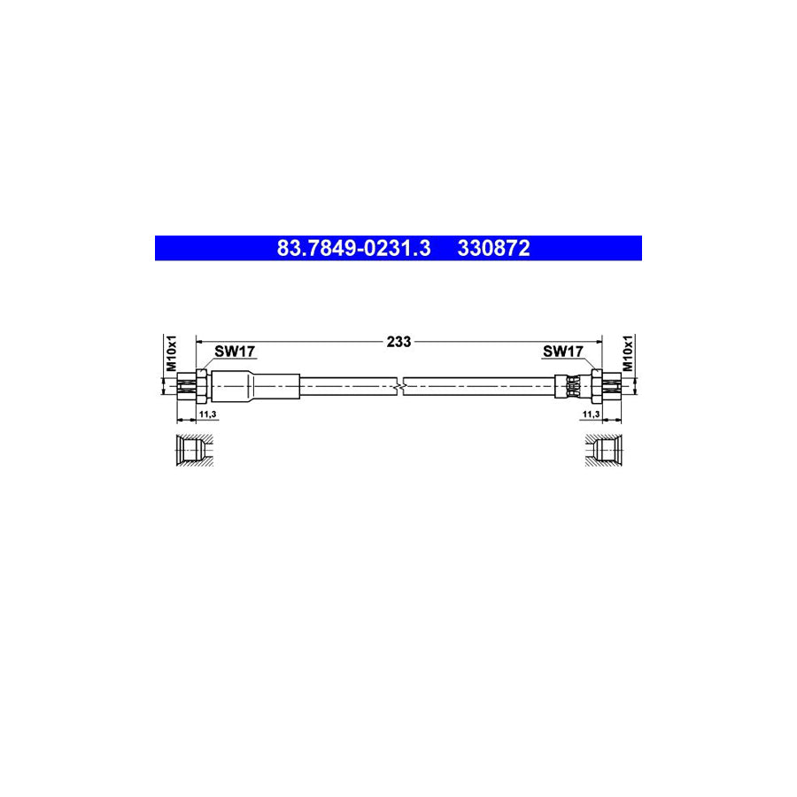 ATE 83 7849 0231 3 Brake Hose 233Mm