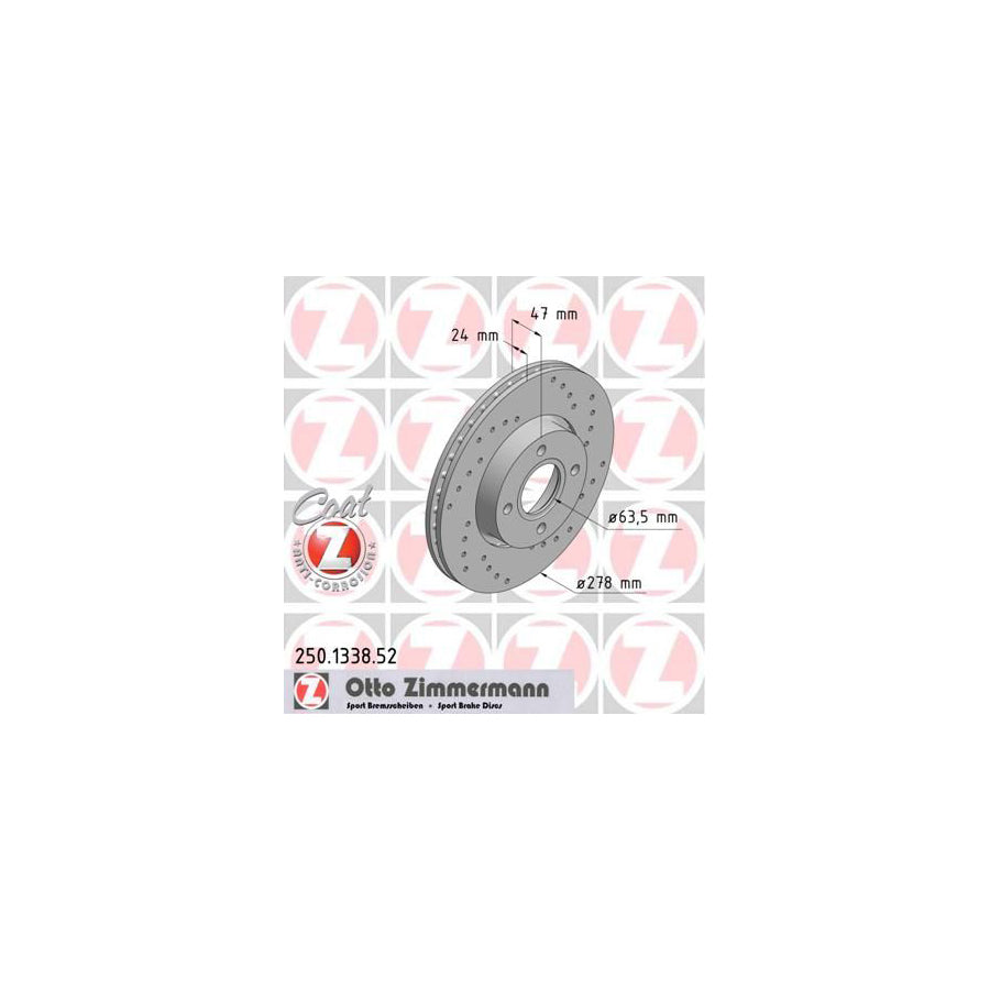 ZIMmERMANN SPORT COAT Z 250 1338 52 Brake Disc Externally Vented Perforated Coated