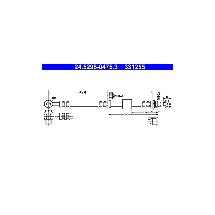 ATE 24 5298 0475 3 Brake Hose 474Mm M10X1 