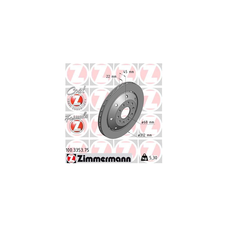 ZIMmERMANN FORMULA Z COAT Z 100 3353 75 Brake Disc for AUDI A4 B5 Avant 8D5 Two piece brake disc Vented Coated Alloyed High carbon