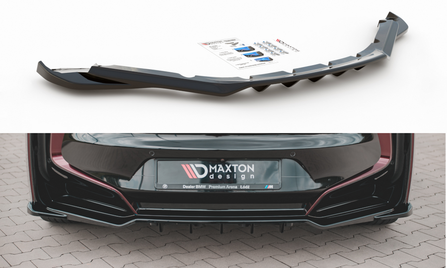 Maxton Design BM-I8-1-RD1T+RD2T Central Rear Splitter (with vertical bars) BMW i8 | Duco Car Parts UK Car Parts
