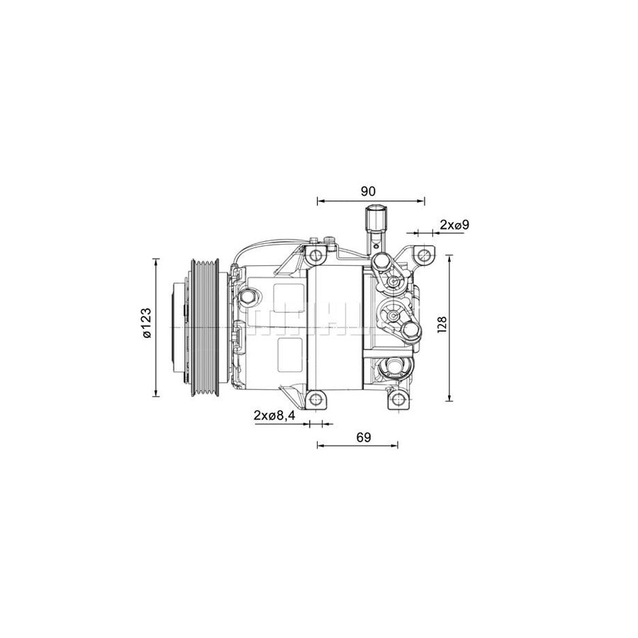 MAHLE ORIGINAL ACP 1459 000P Compressor, air conditioning for HYUNDAI i20 I Hatchback (PB) PAG 46 YF, Refrigerant: R 1234yf, R 134a
