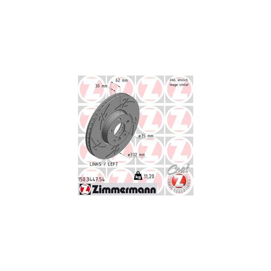 ZIMmERMANN BLACK Z 150 3447 54 Brake Disc Internally Vented Slotted Coated High carbon