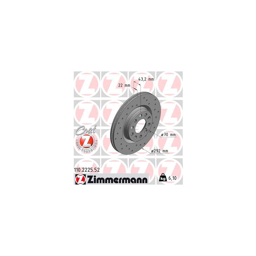 ZIMmERMANN SPORT COAT Z 110 2225 52 Brake Disc for ALFA ROMEO Giulia Saloon 952 Internally Vented Perforated Coated