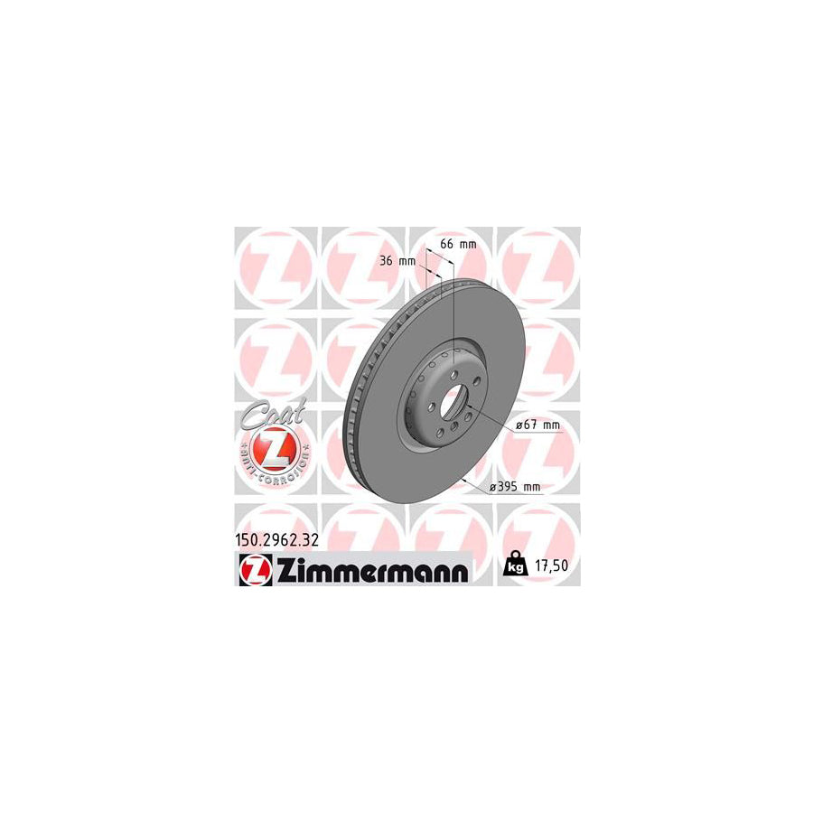 ZIMmERMANN 150 2962 32 Brake Disc Internally Vented Two piece brake disc Coated High carbon