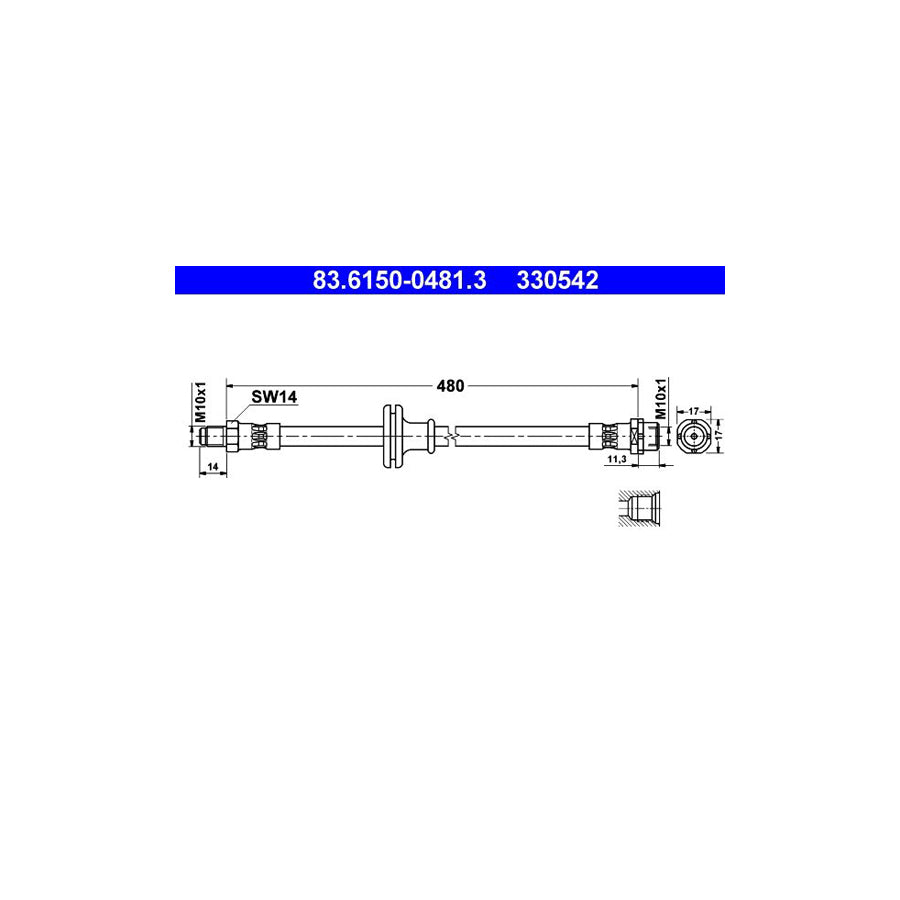 ATE 83 6150 0481 3 Brake Hose for BMW X5 E53 480Mm M10X1 