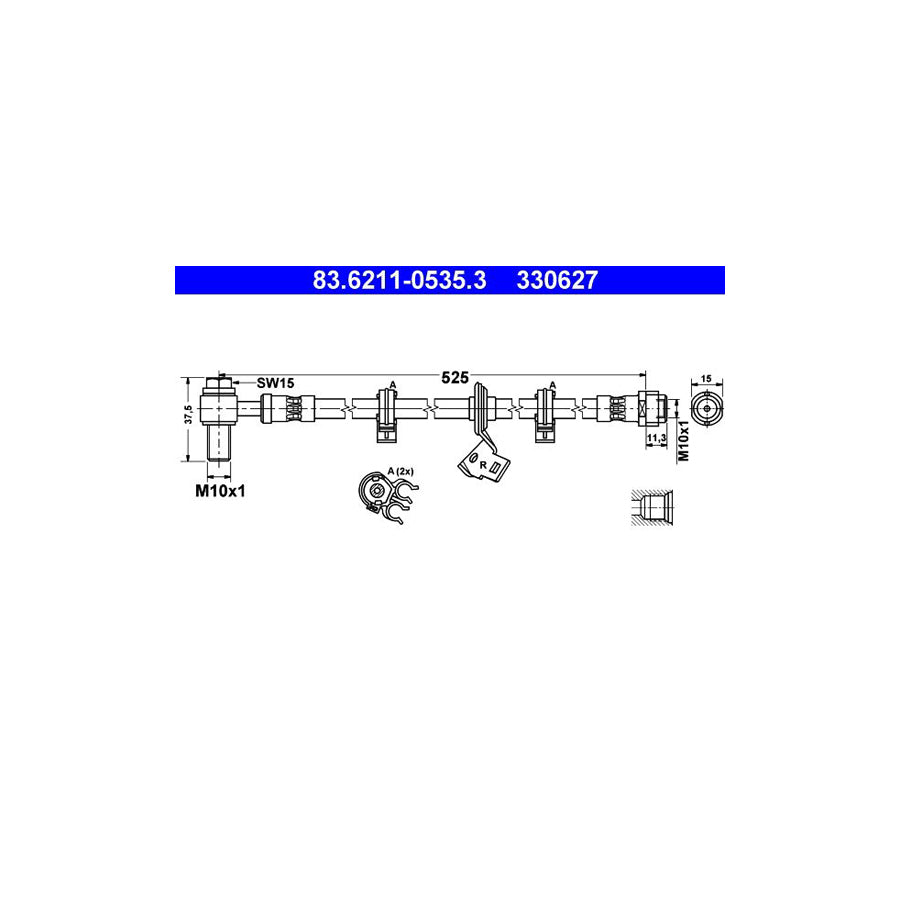 ATE 83 6211 0535 3 Brake Hose suitable for MERCEDES BENZ ML Class W163 525Mm M10X1 