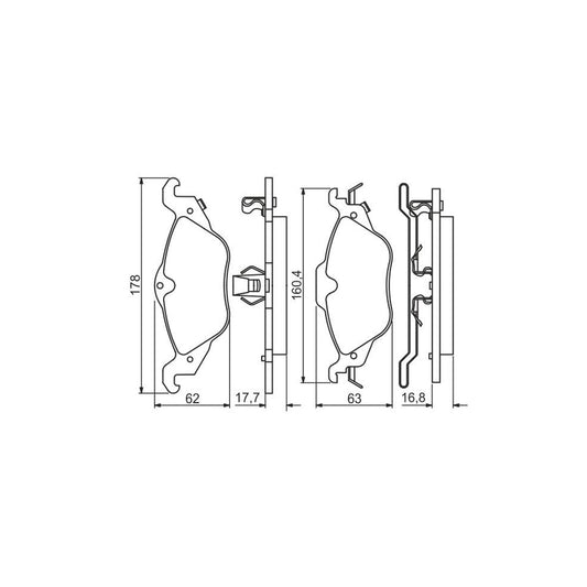 Bosch 0986495223 Brake Pad Set With Acoustic Wear Warning With Piston Clip BP1521