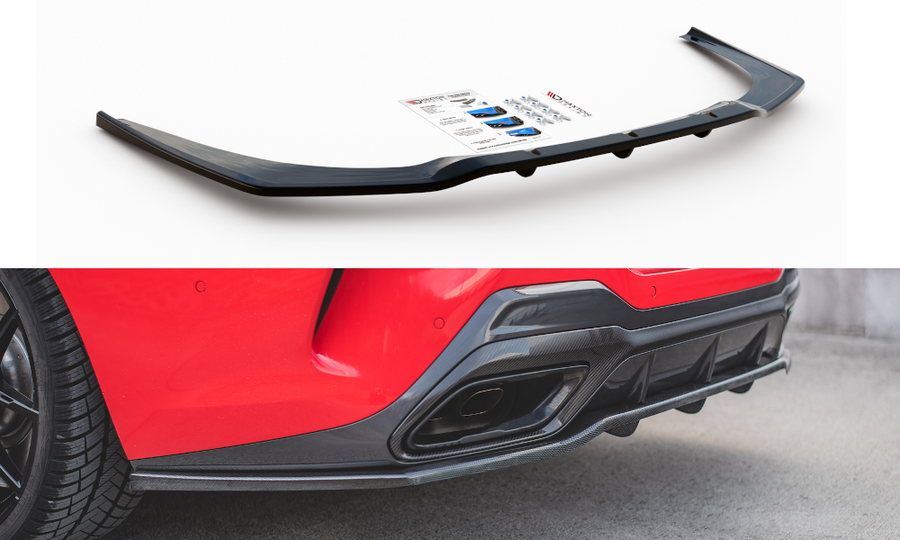 Maxton Design BM-M850-G15-RD1T+RD2T Central Rear Splitter (with vertical bars) BMW Series 8 Coupe M-Pack G15 | Duco Car Parts UK Car Parts