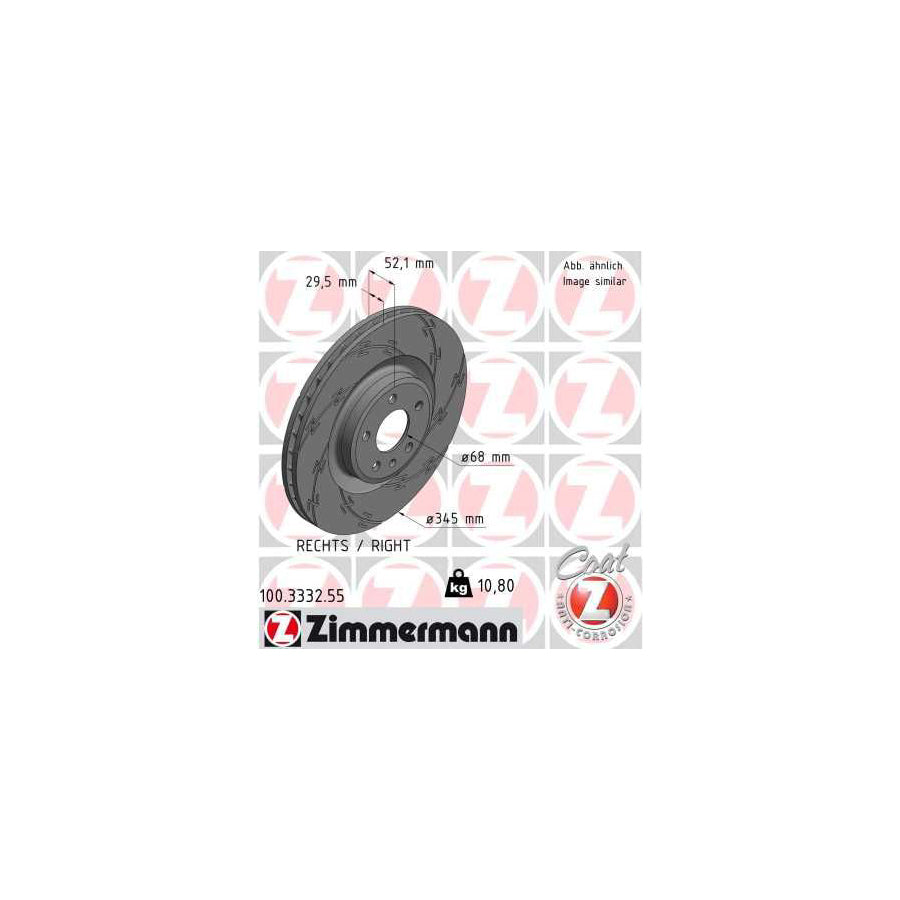 ZIMmERMANN BLACK Z 100 3332 55 Brake Disc Internally Vented Slotted Coated High carbon