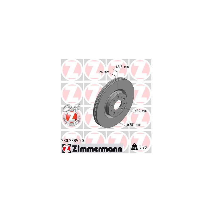 ZIMmERMANN COAT Z 230 2385 20 Brake Disc for FIAT TIPO Internally Vented Coated