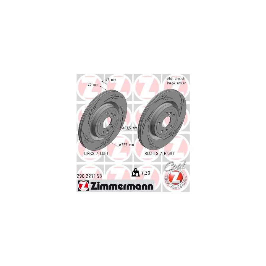 ZIMmERMANN 290 2271 53 Brake Disc Internally Vented Slotted Coated