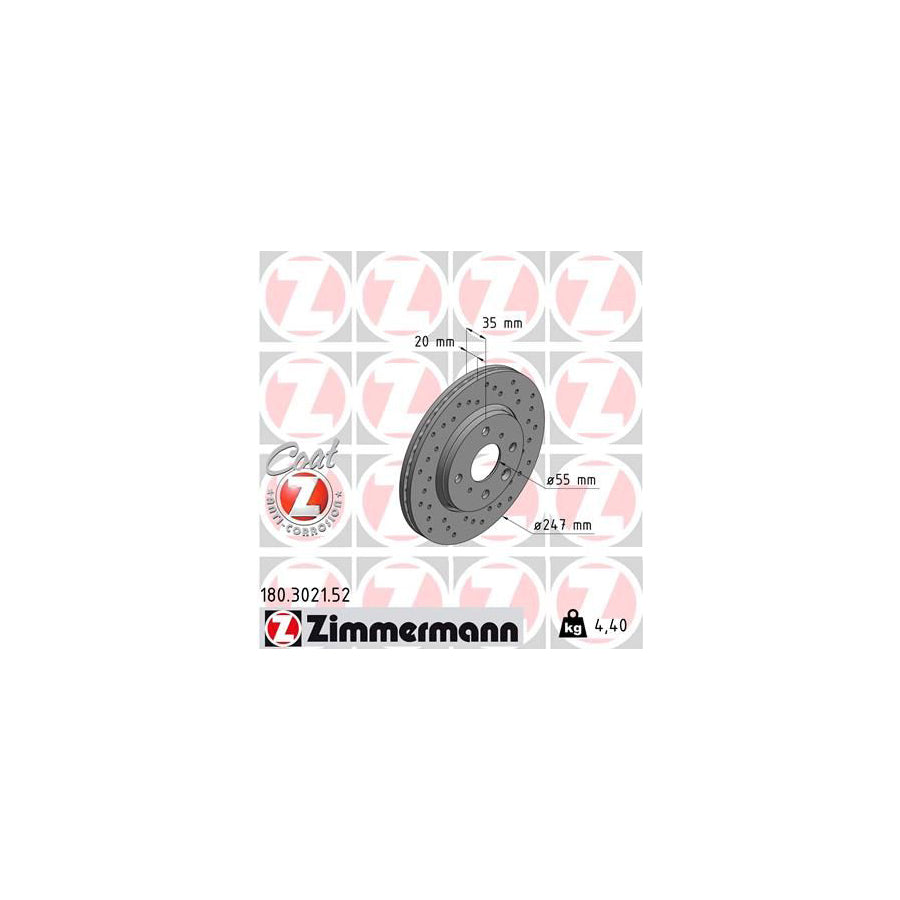 ZIMmERMANN SPORT COAT Z 180 3021 52 Brake Disc Externally Vented Perforated Coated
