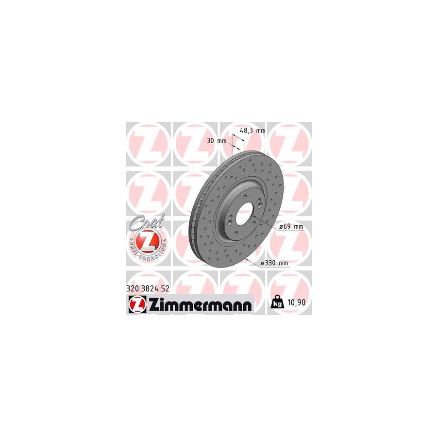 ZIMmERMANN 320 3824 52 Brake Disc for KIA OPTIMA Internally Vented Perforated Coated