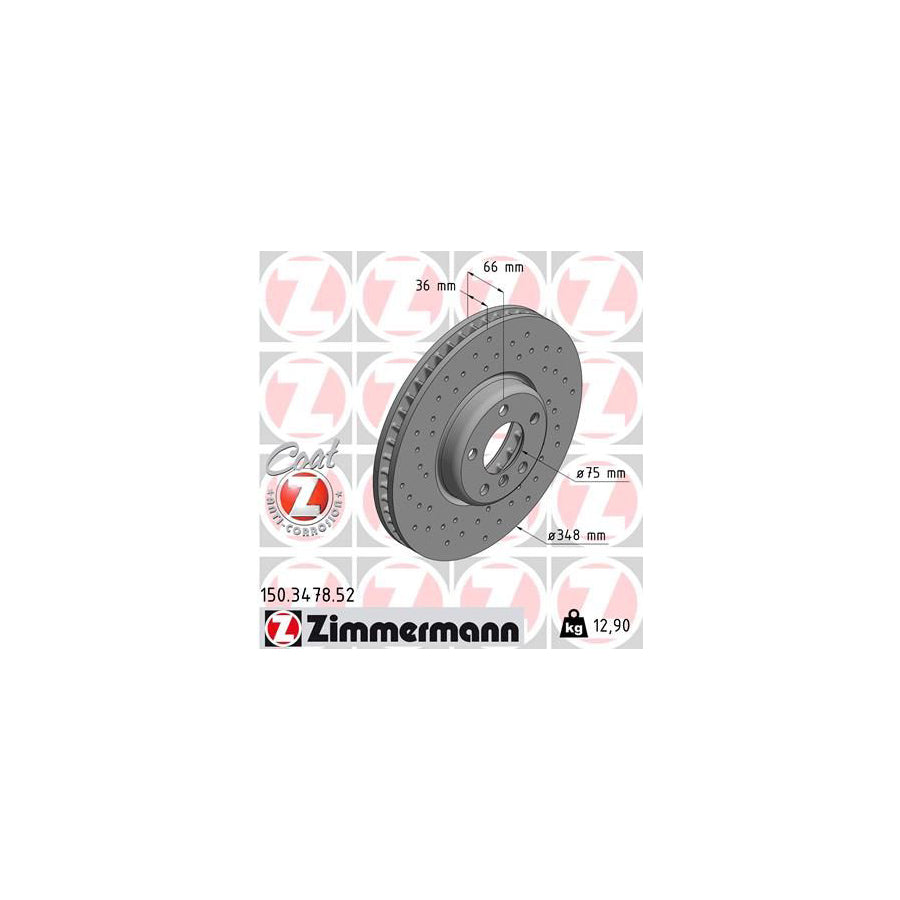 ZIMmERMANN SPORT COAT Z 150 3478 52 Brake Disc Internally Vented Perforated Coated High carbon