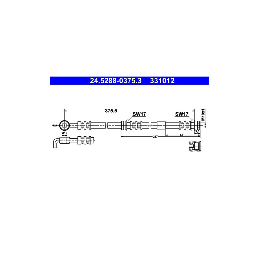 ATE 24 5288 0375 3 Brake Hose 375 5Mm M10X1