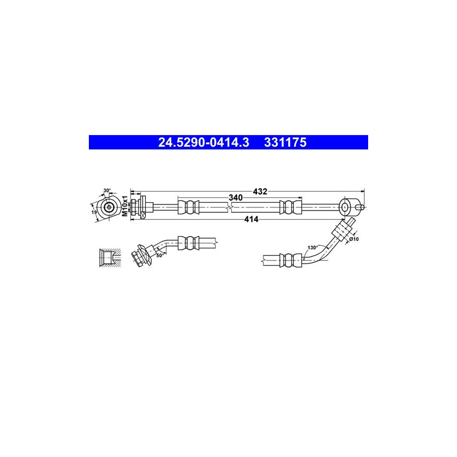 ATE 24 5290 0414 3 Brake Hose for NISSAN Terrano II Off Road R20 414Mm M10X1 