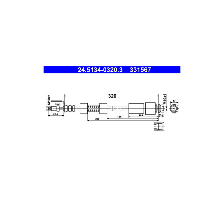 ATE 24 5134 0320 3 Brake Hose 320Mm M10X1 