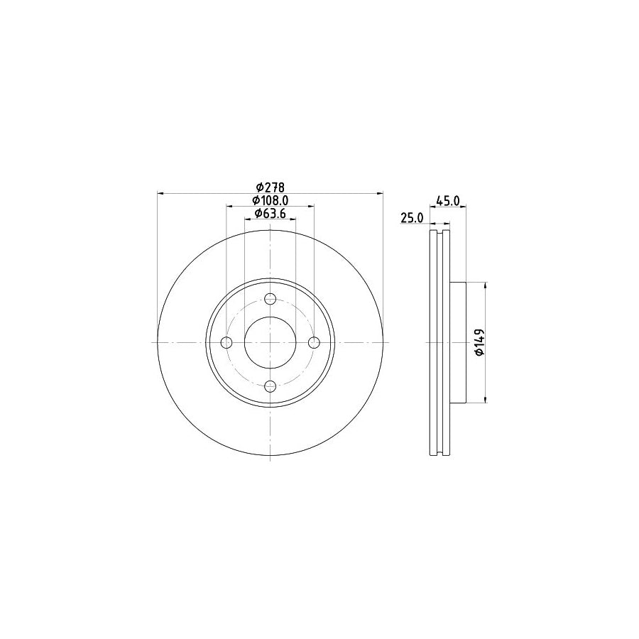 HELLA PRO 8DD 355 117 711 Brake Disc for FORD Fiesta Mk5 Hatchback JH1 JD1 JH3 JD3 Internally Vented Coated without wheel hub without wheel studs
