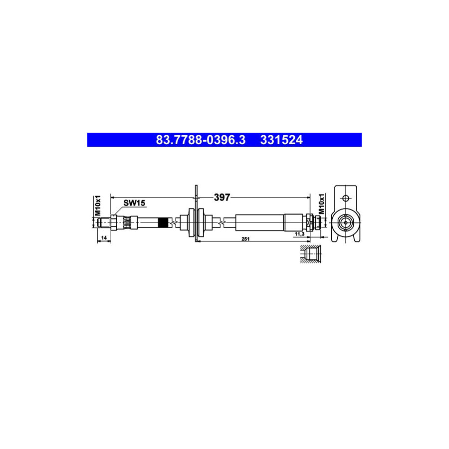 ATE 83 7788 0396 3 Brake Hose for FORD FOCUS 397Mm M10X1 