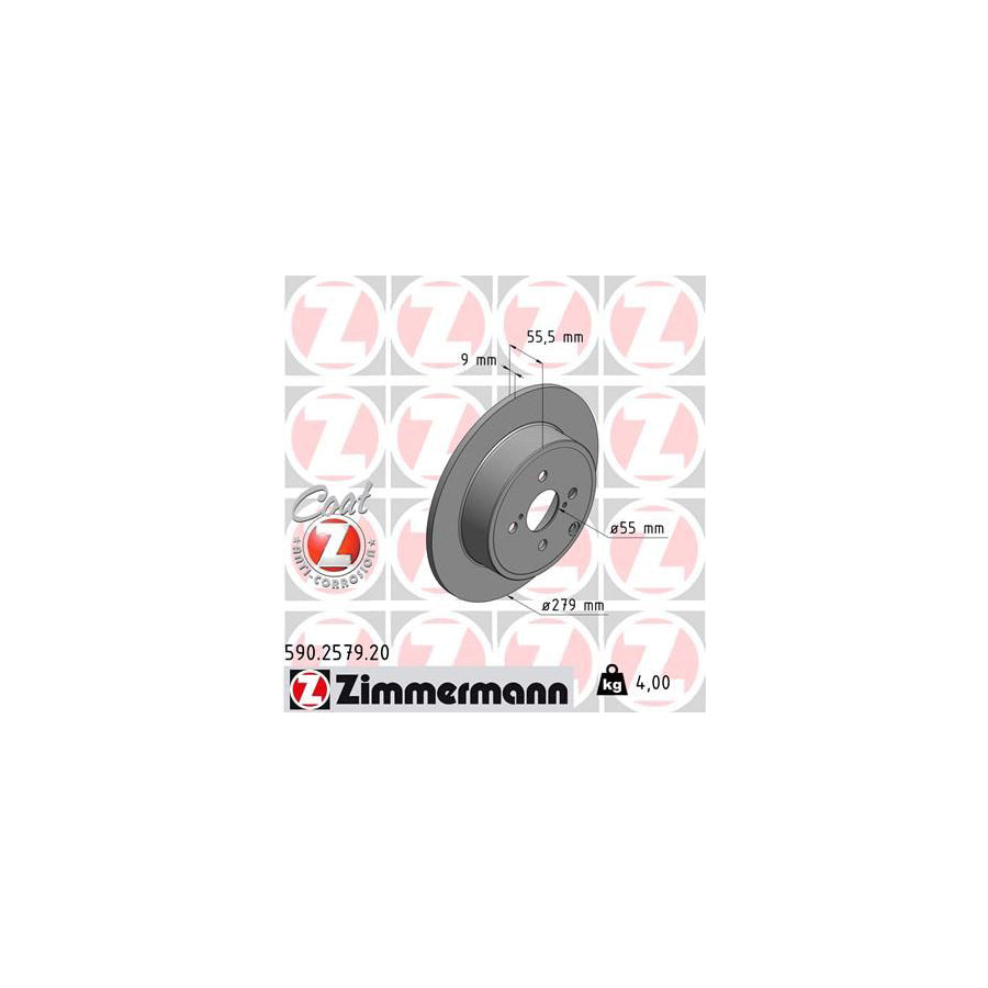 ZIMmERMANN COAT Z 590 2579 20 Brake Disc for TOYOTA COROLLA Solid Coated
