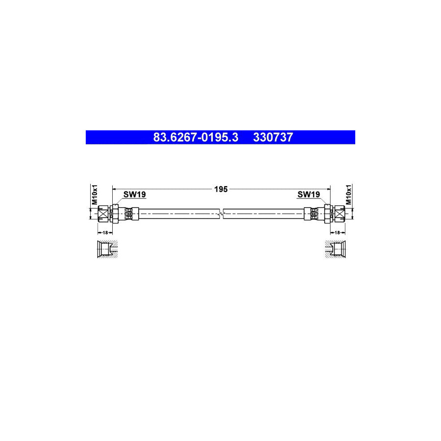 ATE 83 6267 0195 3 Brake Hose 195Mm