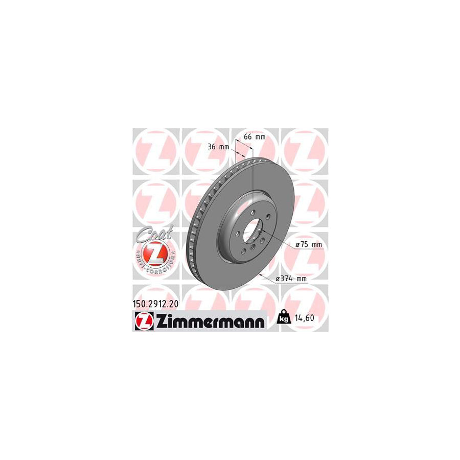 ZIMmERMANN COAT Z 150 2912 20 Brake Disc Internally Vented Coated High carbon