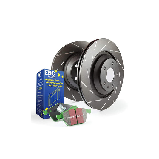 EBC Audi Seat Skoda Volkswagen Greenstuff 2000 Series Front Sport Brake Pads & USR Slotted Discs Kit - ATE Caliper (Inc. 8X A1, 6P Ibiza, 5J Fabia & MK6 Polo)