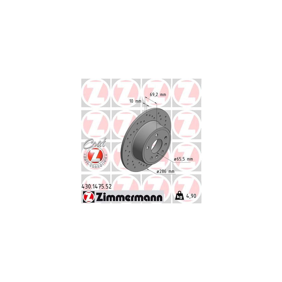 ZIMmERMANN SPORT COAT Z 430 1475 52 Brake Disc Perforated Solid Coated