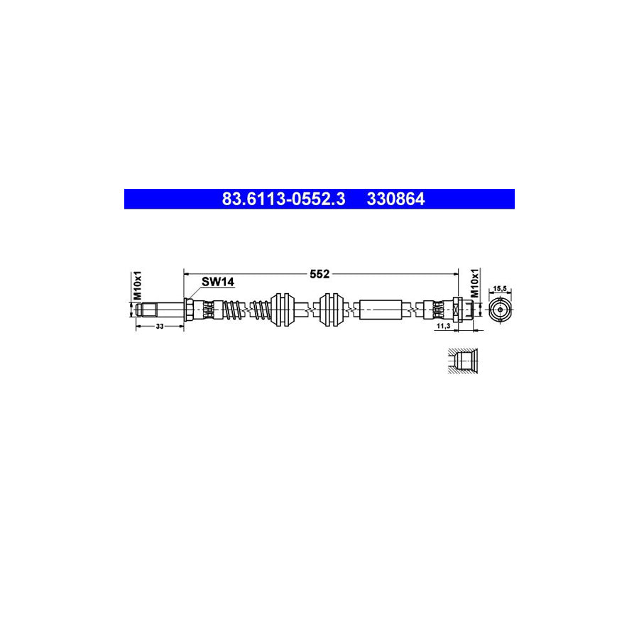 ATE 83 6113 0552 3 Brake Hose 552Mm M10X1 