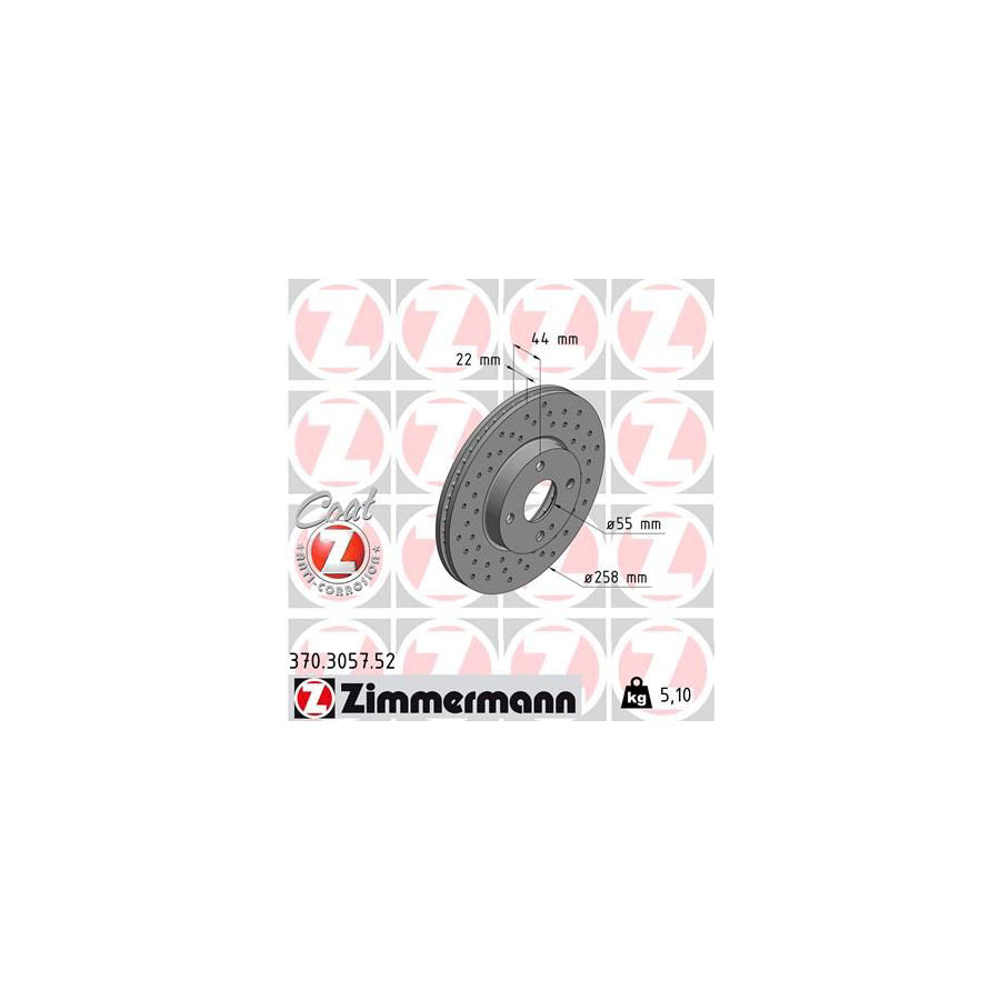 ZIMmERMANN SPORT COAT Z 370 3057 52 Brake Disc Internally Vented Perforated Coated
