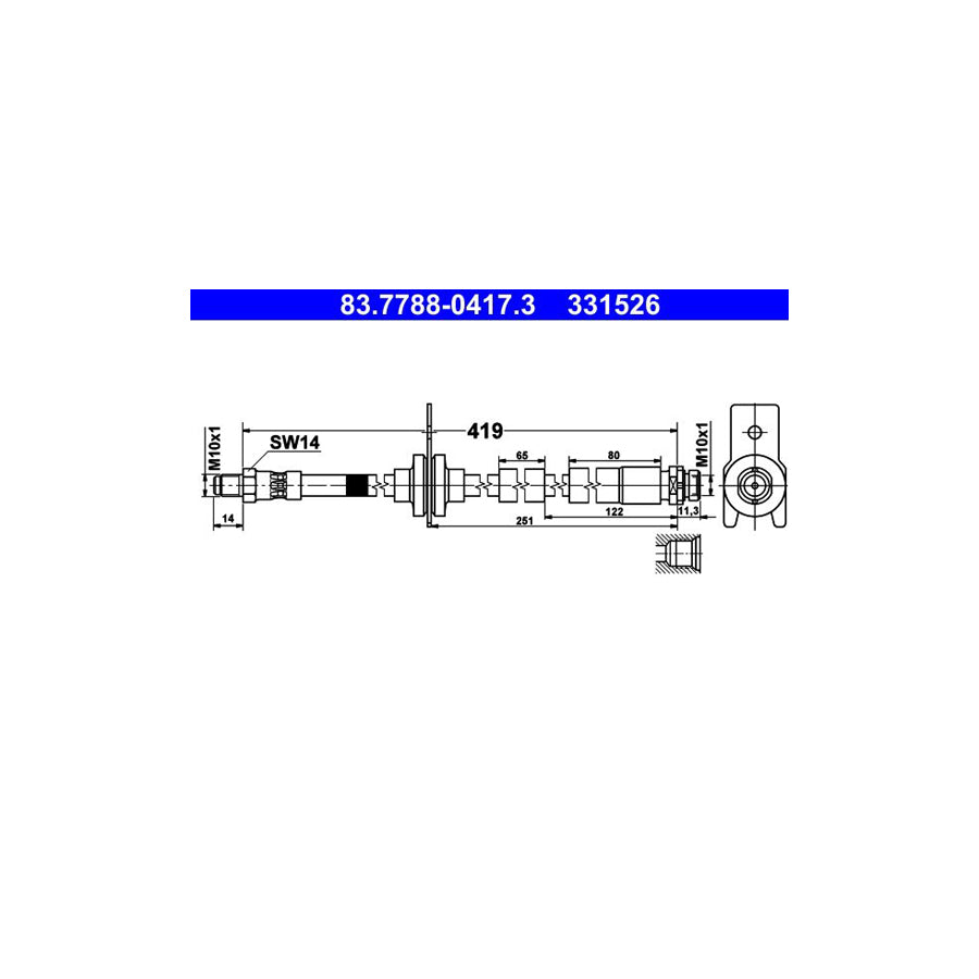 ATE 83 7788 0417 3 Brake Hose for FORD FOCUS 419Mm M10X1 