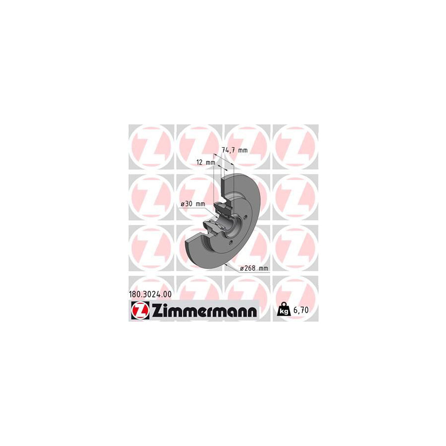 ZIMmERMANN 180 3024 00 Brake Disc Solid with ABS sensor ring with wheel bearing