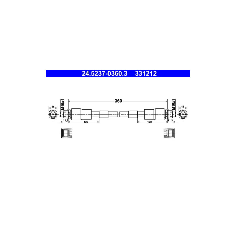 ATE 24 5237 0360 3 Brake Hose 360Mm