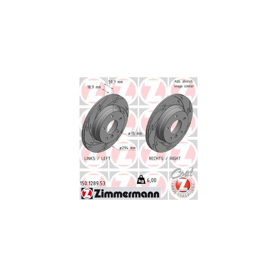 ZIMmERMANN BLACK Z 150 1289 53 Brake Disc for BMW 3 Series Externally Vented Slotted Coated High carbon