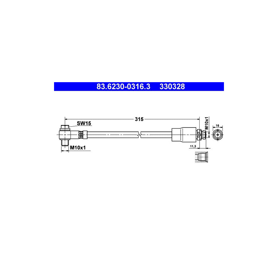 ATE 83 6230 0316 3 Brake Hose for FORD MONDEO 315Mm M10X1 