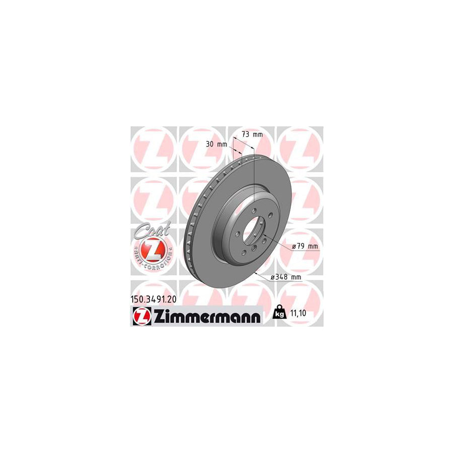 ZIMmERMANN COAT Z 150 3491 20 Brake Disc for BMW Z4 Roadster E89 Internally Vented Coated High carbon