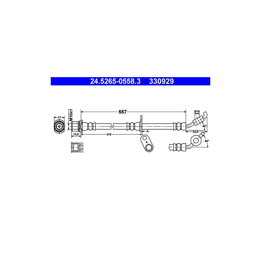 ATE 24 5265 0558 3 Brake Hose for TOYOTA RAV4 II Off Road XA20 558Mm M10X1 
