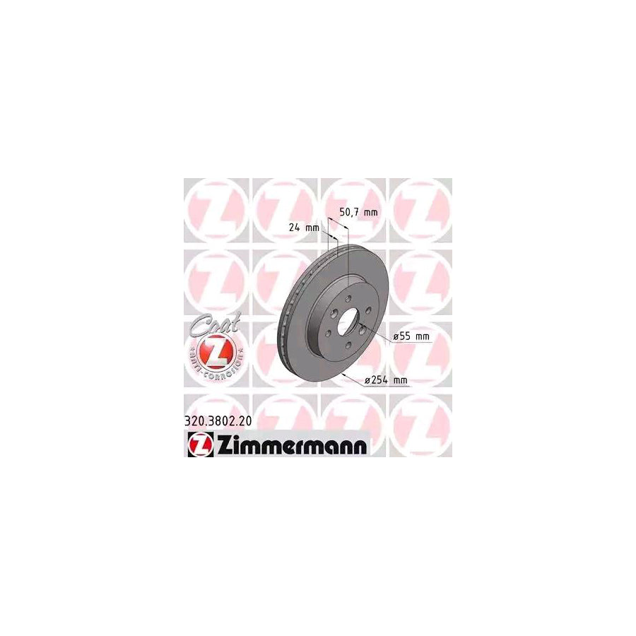ZIMmERMANN COAT Z 320 3802 20 Brake Disc for KIA RIO Internally Vented Coated