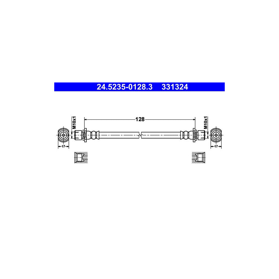 ATE 24 5235 0128 3 Brake Hose 128Mm