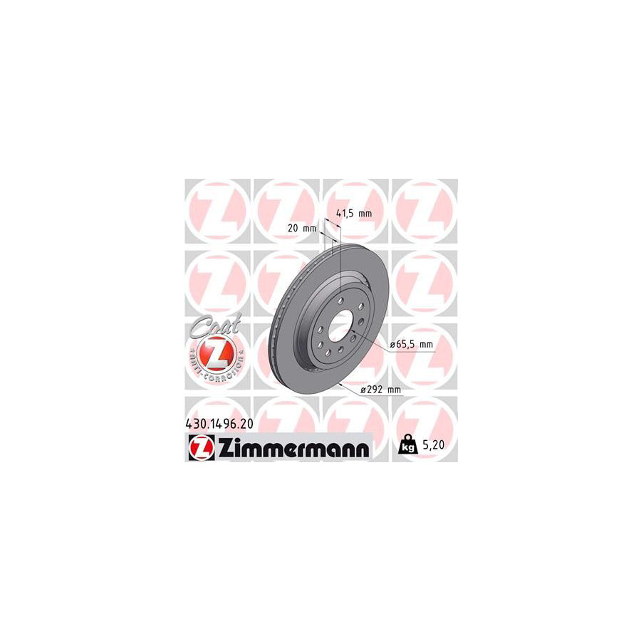 ZIMmERMANN COAT Z 430 1496 20 Brake Disc Externally Vented Coated