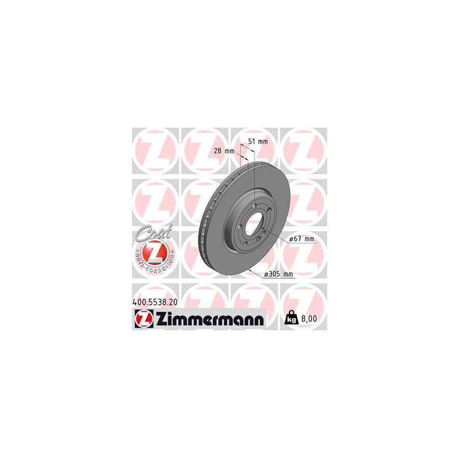 ZIMmERMANN 400 5538 20 Brake Disc Internally Vented Coated High carbon