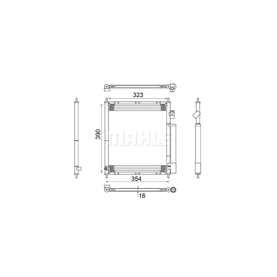 MAHLE ORIGINAL AC 387 000S Air conditioning condenser for HONDA Jazz Hatchback (GD, GE3, GE2) with dryer